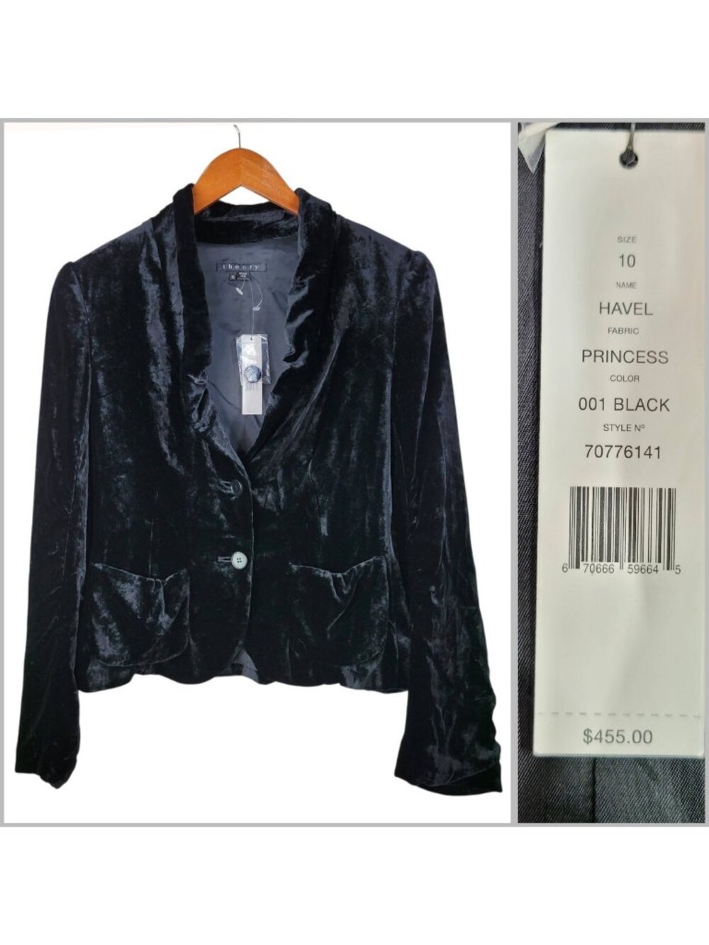 NEW $455 Theory Silk Velvet Havel Blazer Size 10 Black Y2K Corporate Goth Alt
